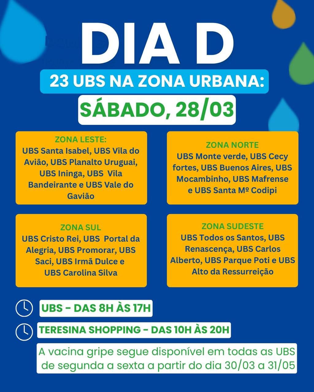 Cartaz da ação de vacinação do dia 28 de março de 2026